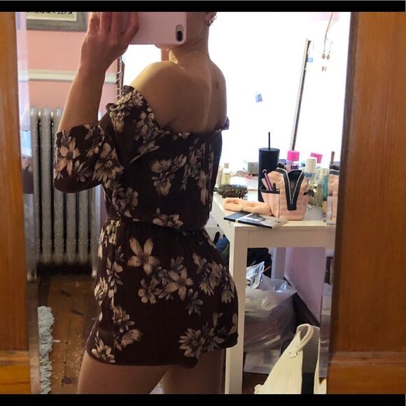 One Clothing Brown Floral Off the Shoulder Romper - Picture 7 of 7
